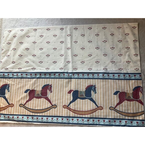 Vintage Cannon Pillow Shams Covers Set of 2 Cotton Bl Rocking Horses Nov… - Picture 2 of 5